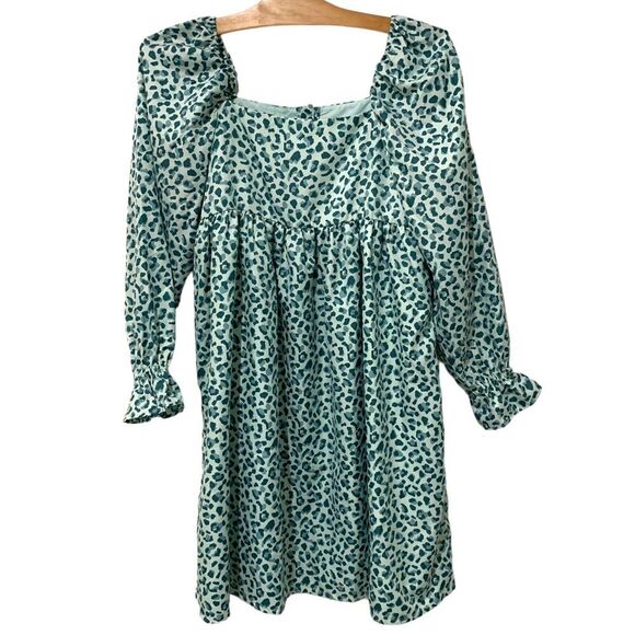 Janie and Jack | Dress Animal Print Teal Long Sleeve Square Neck- Size 16 - Picture 1 of 8